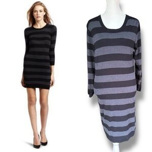 French Connection Black and Gray Stripe Long Sleeve Knit Dress | Women’s Size 10